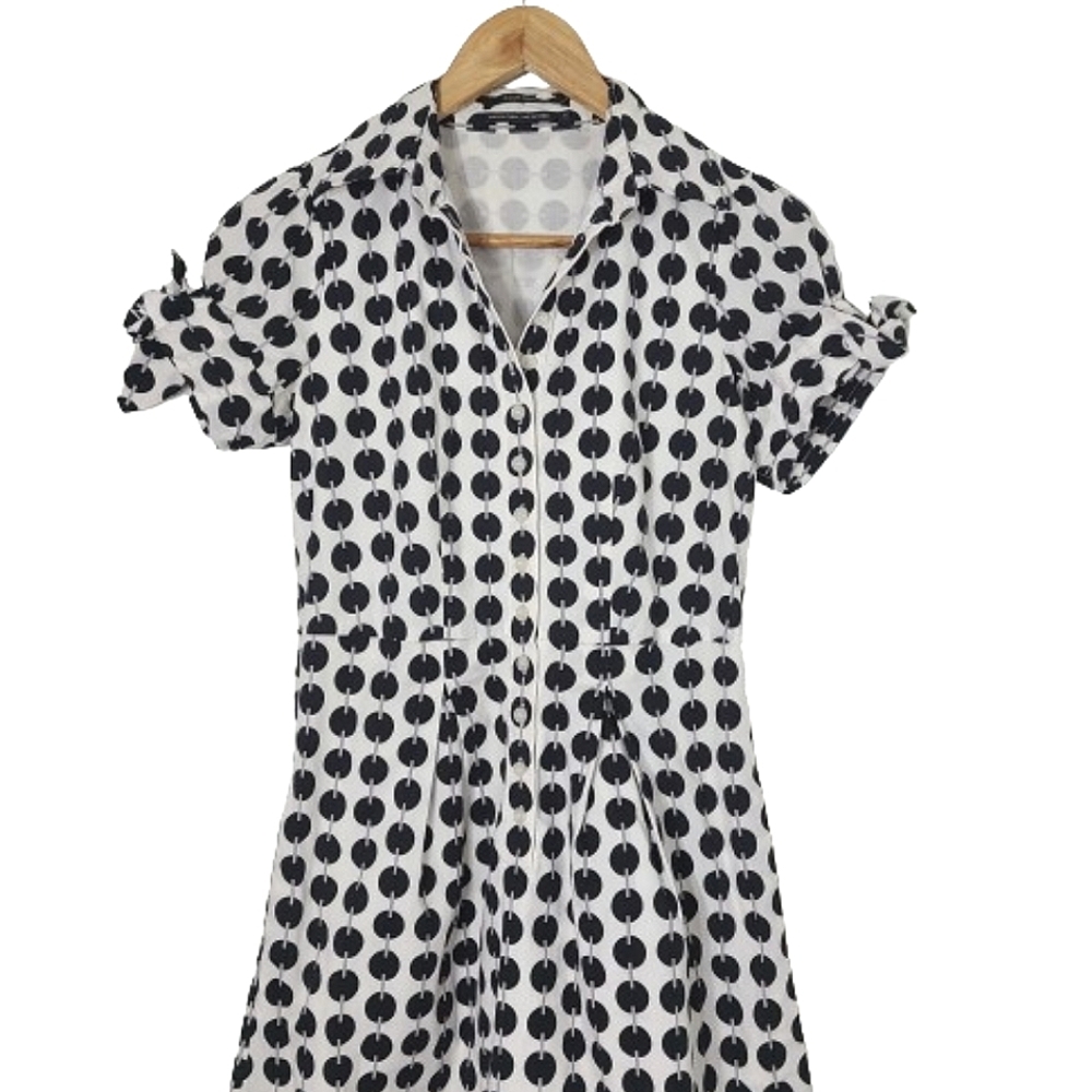 Club Monaco Black & White Pleated Mini Shirt Dress Women's Size 0 - Picture 3 of 13